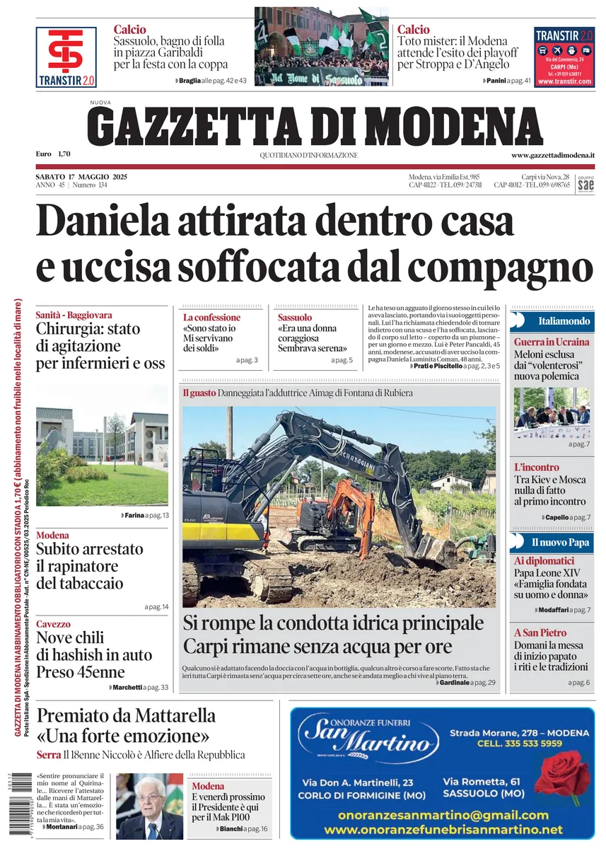 Prima-pagina-gazzetta di modena-oggi-edizione-del-2025-05-17